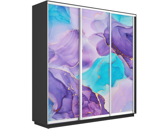 Шкаф-купе Экспресс Люкс 3-х дверный (Фото №1002 Абстракция фиолетовая), Серый диамант