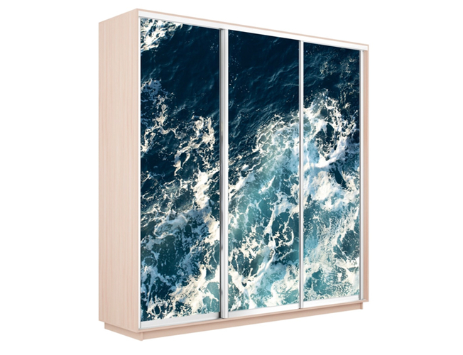 Шкаф-купе Экспресс 3-х дверный (Фото №1015 Морские волны), Дуб молочный