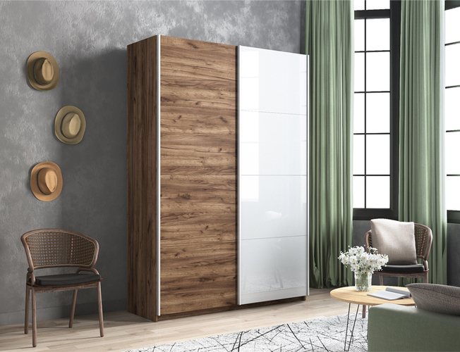 Шкаф-купе Прайм Люкс 2-х дверный (ЛДСП, стекло), Дуб табачный