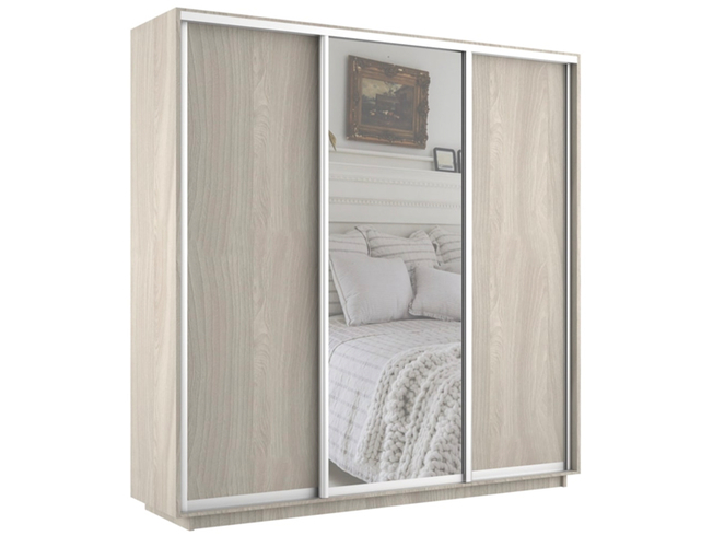 Шкаф-купе Экспресс 3-х дверный (ЛДСП, зеркало), Ясень Шимо светлый