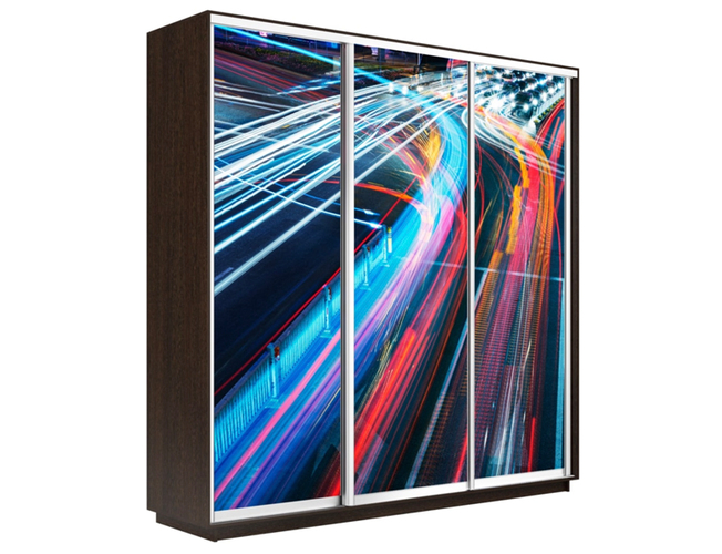 Шкаф-купе Экспресс 3-х дверный (Фото №1008 Ночная магистраль), Венге