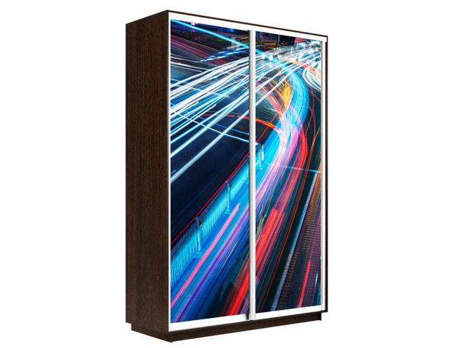 Шкаф-купе Экспресс 2-х дверный (Фото №1008 Ночная магистраль), Венге