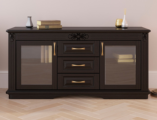 Комод Греденция Палермо 3 ящика со стеклом