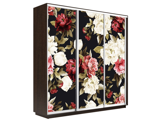 Шкаф-купе Экспресс 3-х дверный (Фото №1020 Пионы), Венге