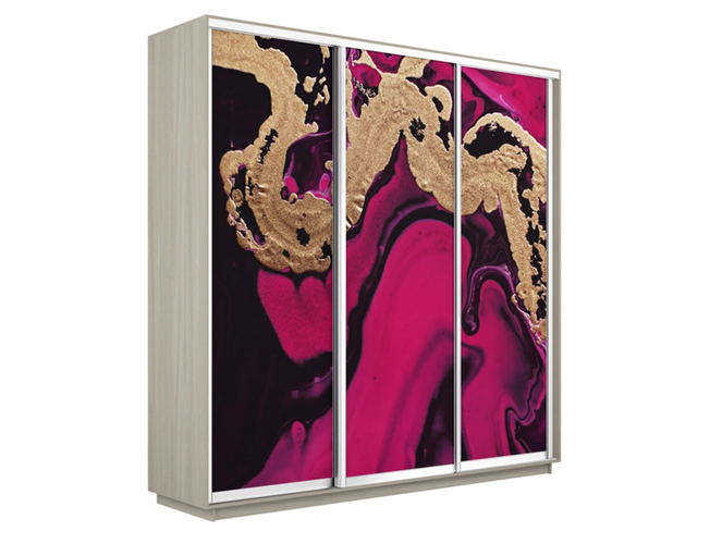 Шкаф-купе Экспресс 3-х дверный (Фото №1005 Абстракция розовая), Ясень Шимо светлый