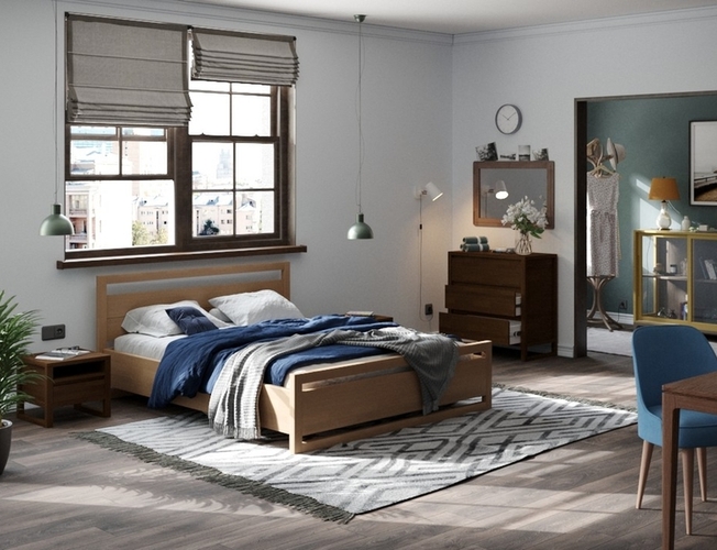 Кровать Kvebek с ПМ, сосна антик